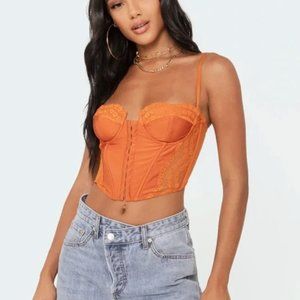 Edikted Orange Payton Lace Up Corset Underwire Tank Top M